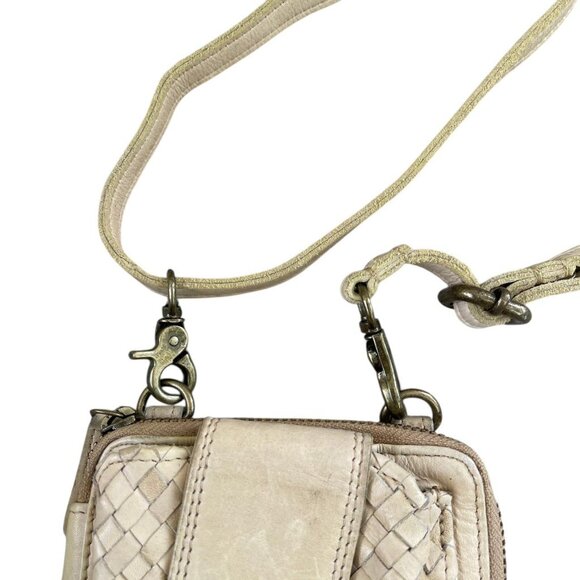 🤍 Vilenca Holland Women's Cream Woven Leather Crossbody Wallet Bag Boho Chic - Picture 3 of 7